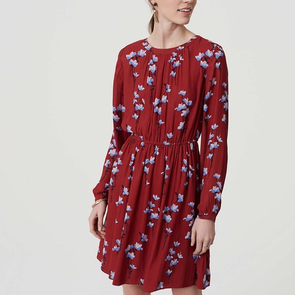 LOFT Dresses & Skirts - LOFT Red Bluebell Blouson Dress Floral 419776
